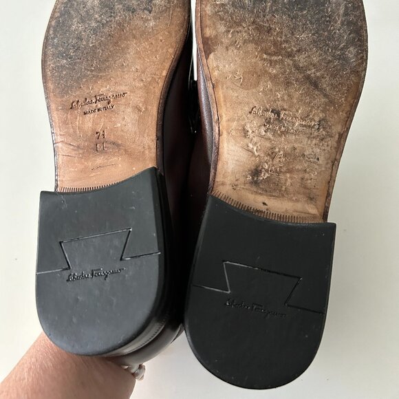Mens Brown Leather Ferragamo Loafers Slip-Ons Designer Mens Shoes Sz 7.5 EE - Picture 10 of 16